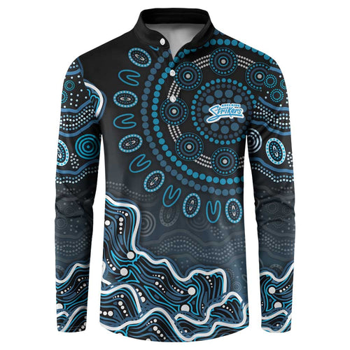 Adelaide Strikers Cricket Mascot Button Sweatshirt Aboriginal Dot Art Blue And Black Tribal Pattern