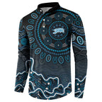 Adelaide Strikers Cricket Mascot Button Sweatshirt Aboriginal Dot Art Blue And Black Tribal Pattern