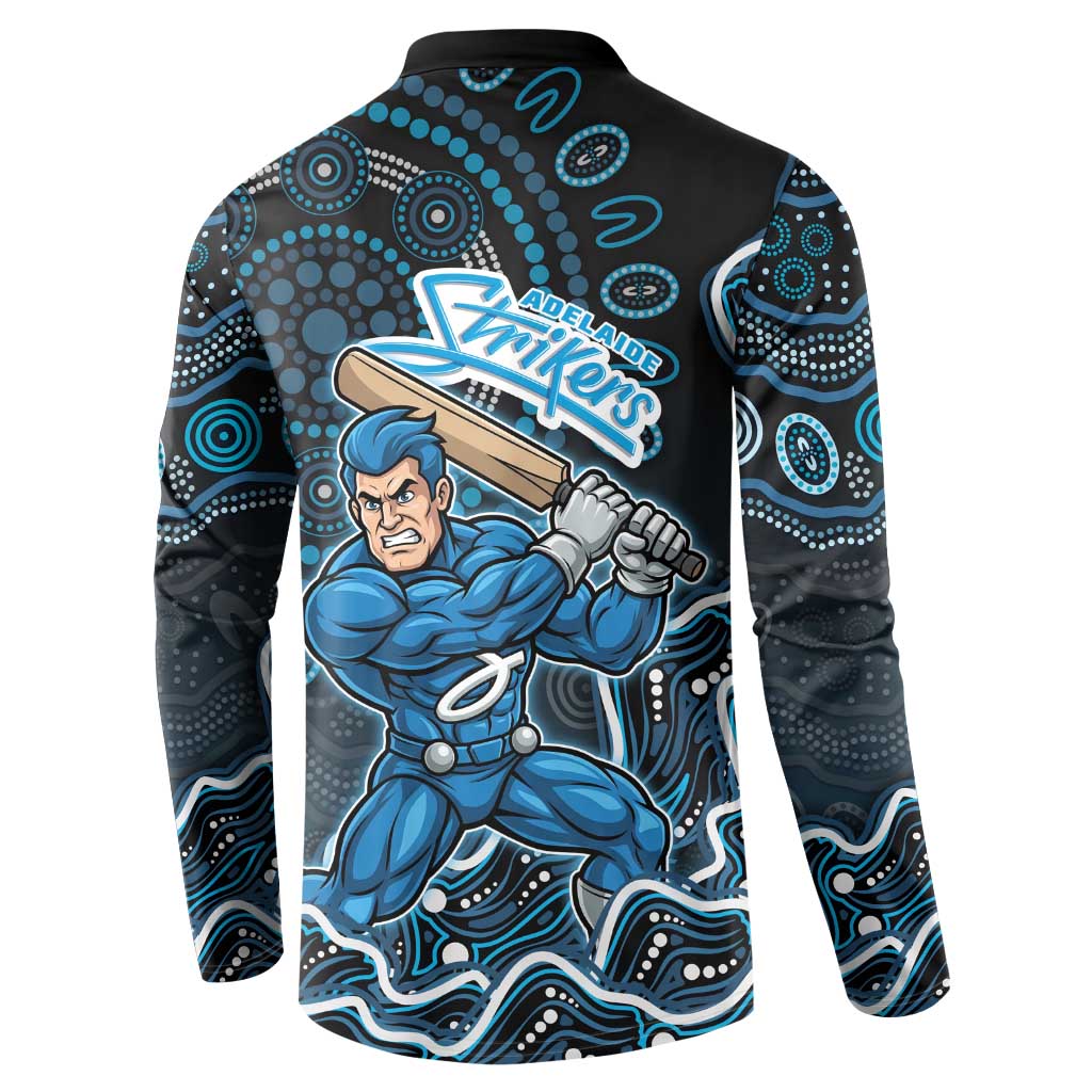 Adelaide Strikers Cricket Mascot Button Sweatshirt Aboriginal Dot Art Blue And Black Tribal Pattern