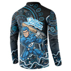 Adelaide Strikers Cricket Mascot Button Sweatshirt Aboriginal Dot Art Blue And Black Tribal Pattern