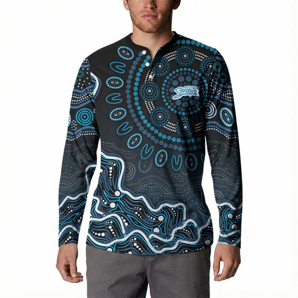 Adelaide Strikers Cricket Mascot Button Sweatshirt Aboriginal Dot Art Blue And Black Tribal Pattern