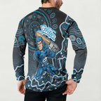 Adelaide Strikers Cricket Mascot Button Sweatshirt Aboriginal Dot Art Blue And Black Tribal Pattern