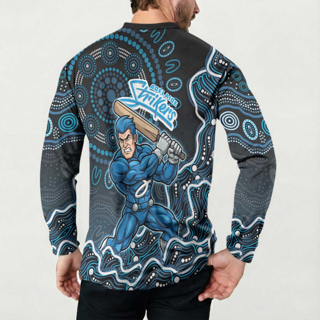 Adelaide Strikers Cricket Mascot Button Sweatshirt Aboriginal Dot Art Blue And Black Tribal Pattern