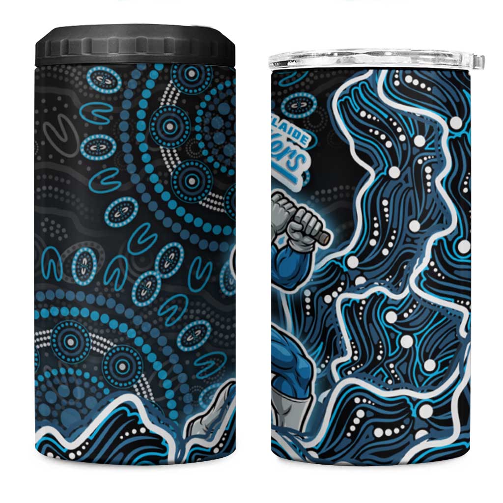 Adelaide Strikers Cricket Mascot 4 in 1 Can Cooler Tumbler Aboriginal Dot Art Blue And Black Tribal Pattern