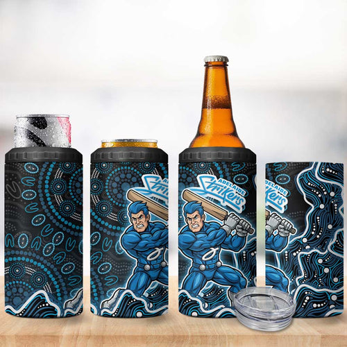 Adelaide Strikers Cricket Mascot 4 in 1 Can Cooler Tumbler Aboriginal Dot Art Blue And Black Tribal Pattern