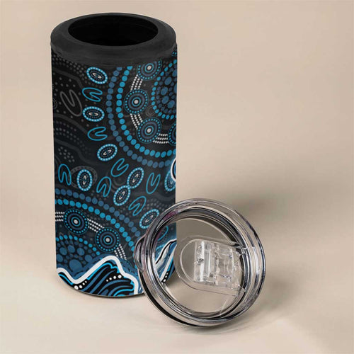 Adelaide Strikers Cricket Mascot 4 in 1 Can Cooler Tumbler Aboriginal Dot Art Blue And Black Tribal Pattern