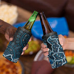 Adelaide Strikers Cricket Mascot 4 in 1 Can Cooler Tumbler Aboriginal Dot Art Blue And Black Tribal Pattern