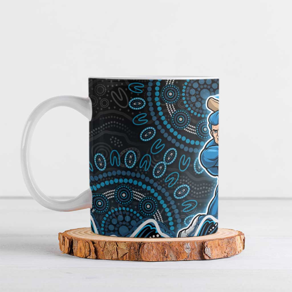 Adelaide Strikers Cricket Mascot Ceramic Mug Aboriginal Dot Art Blue And Black Tribal Pattern
