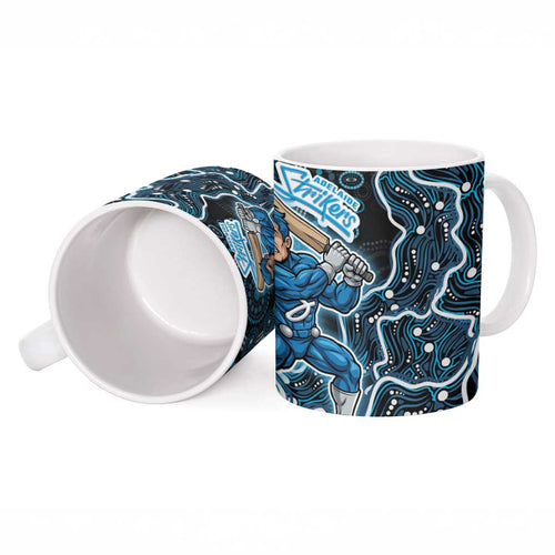 Adelaide Strikers Cricket Mascot Ceramic Mug Aboriginal Dot Art Blue And Black Tribal Pattern