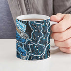 Adelaide Strikers Cricket Mascot Ceramic Mug Aboriginal Dot Art Blue And Black Tribal Pattern