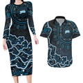 Adelaide Strikers Cricket Mascot Couples Matching Long Sleeve Bodycon Dress and Hawaiian Shirt Aboriginal Dot Art Blue And Black Tribal Pattern