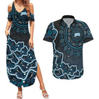 Adelaide Strikers Cricket Mascot Couples Matching Summer Maxi Dress and Hawaiian Shirt Aboriginal Dot Art Blue And Black Tribal Pattern
