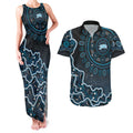 Adelaide Strikers Cricket Mascot Couples Matching Tank Maxi Dress and Hawaiian Shirt Aboriginal Dot Art Blue And Black Tribal Pattern
