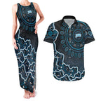 Adelaide Strikers Cricket Mascot Couples Matching Tank Maxi Dress and Hawaiian Shirt Aboriginal Dot Art Blue And Black Tribal Pattern