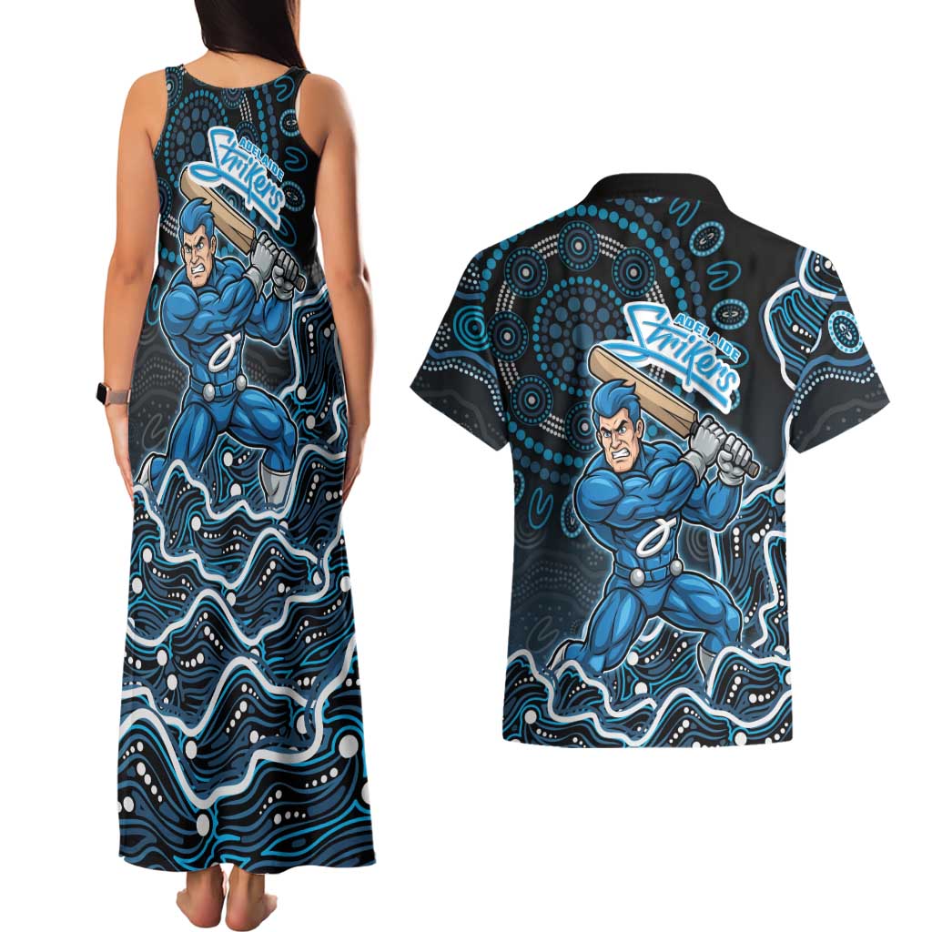 Adelaide Strikers Cricket Mascot Couples Matching Tank Maxi Dress and Hawaiian Shirt Aboriginal Dot Art Blue And Black Tribal Pattern
