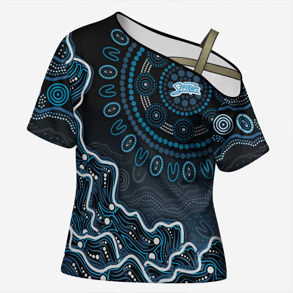 Adelaide Strikers Cricket Mascot Cross Shoulder Shirt Aboriginal Dot Art Blue And Black Tribal Pattern