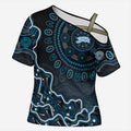 Adelaide Strikers Cricket Mascot Cross Shoulder Shirt Aboriginal Dot Art Blue And Black Tribal Pattern