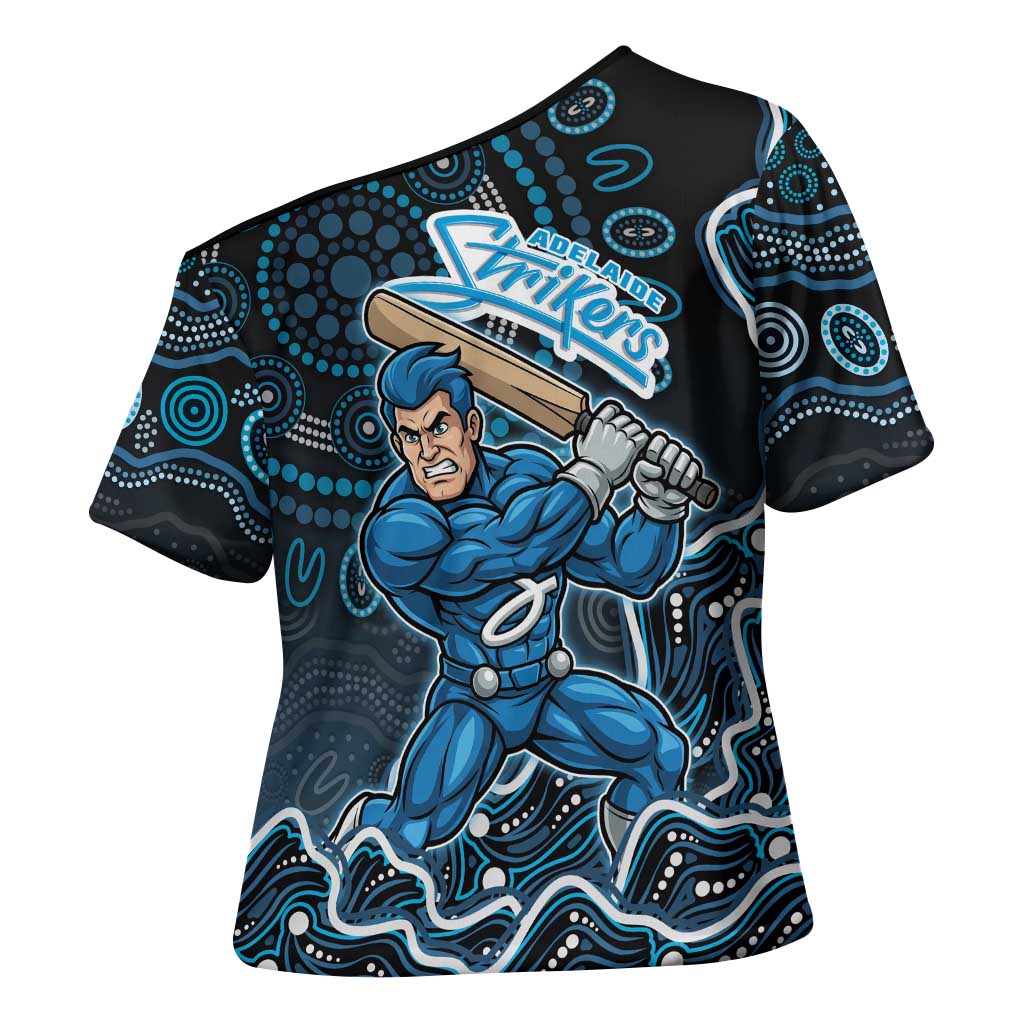 Adelaide Strikers Cricket Mascot Cross Shoulder Shirt Aboriginal Dot Art Blue And Black Tribal Pattern