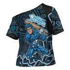 Adelaide Strikers Cricket Mascot Cross Shoulder Shirt Aboriginal Dot Art Blue And Black Tribal Pattern