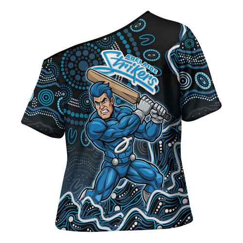 Adelaide Strikers Cricket Mascot Cross Shoulder Shirt Aboriginal Dot Art Blue And Black Tribal Pattern