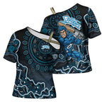 Adelaide Strikers Cricket Mascot Cross Shoulder Shirt Aboriginal Dot Art Blue And Black Tribal Pattern