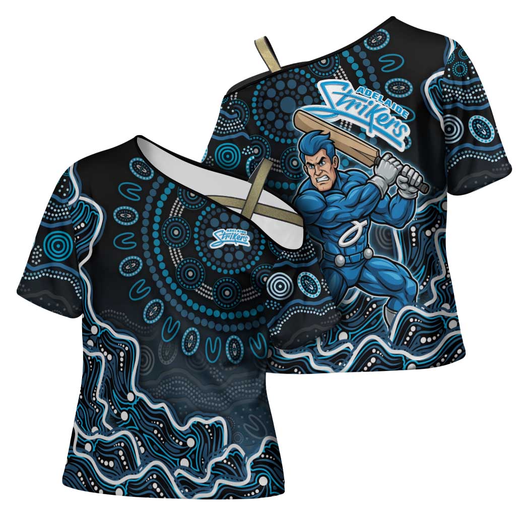 Adelaide Strikers Cricket Mascot Cross Shoulder Shirt Aboriginal Dot Art Blue And Black Tribal Pattern