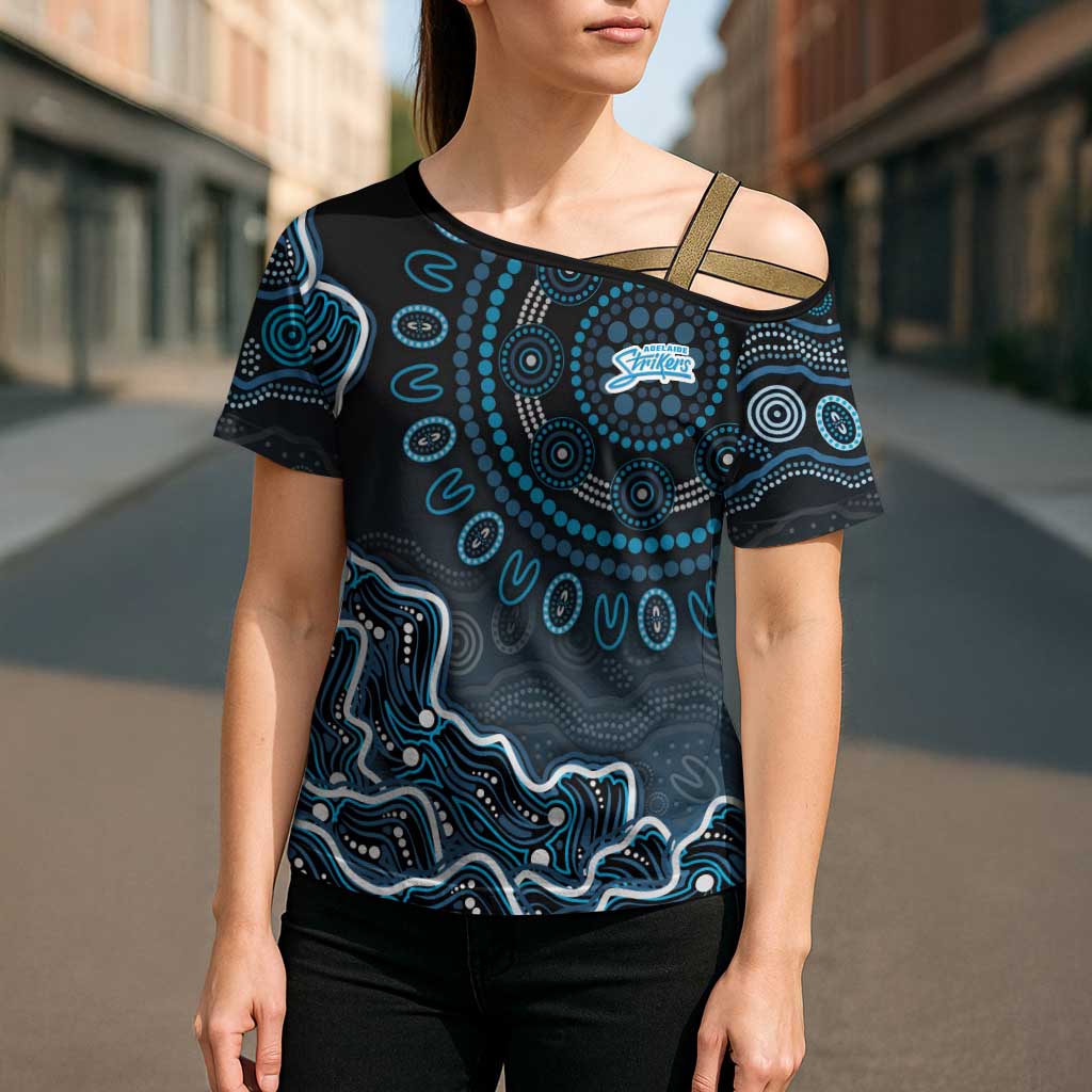 Adelaide Strikers Cricket Mascot Cross Shoulder Shirt Aboriginal Dot Art Blue And Black Tribal Pattern