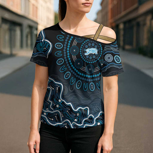 Adelaide Strikers Cricket Mascot Cross Shoulder Shirt Aboriginal Dot Art Blue And Black Tribal Pattern
