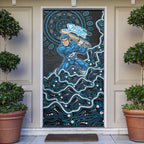 Adelaide Strikers Cricket Mascot Door Cover Aboriginal Dot Art Blue And Black Tribal Pattern