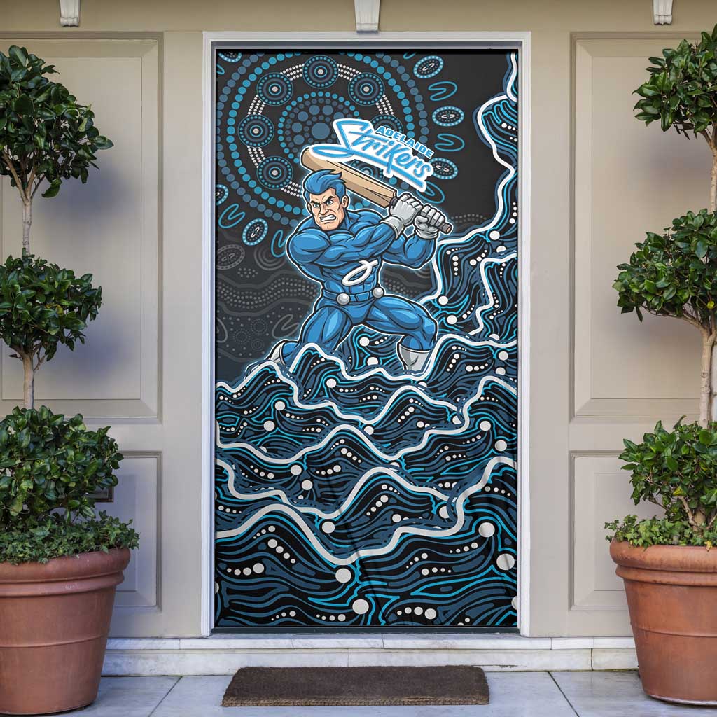 Adelaide Strikers Cricket Mascot Door Cover Aboriginal Dot Art Blue And Black Tribal Pattern