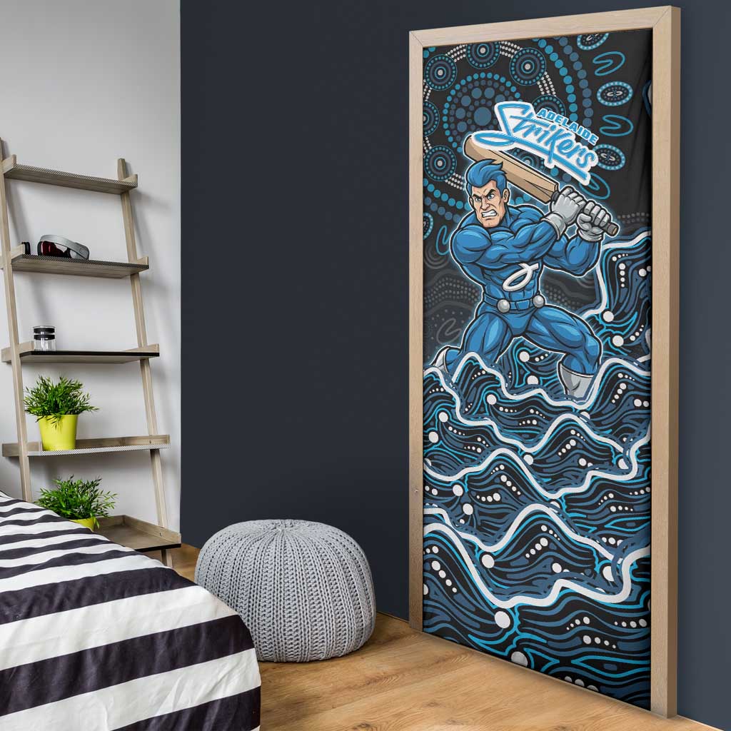 Adelaide Strikers Cricket Mascot Door Cover Aboriginal Dot Art Blue And Black Tribal Pattern