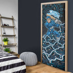 Adelaide Strikers Cricket Mascot Door Cover Aboriginal Dot Art Blue And Black Tribal Pattern