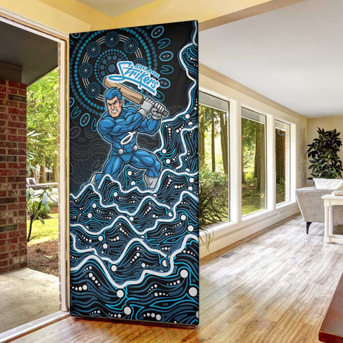 Adelaide Strikers Cricket Mascot Door Cover Aboriginal Dot Art Blue And Black Tribal Pattern
