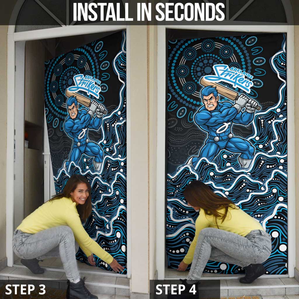Adelaide Strikers Cricket Mascot Door Cover Aboriginal Dot Art Blue And Black Tribal Pattern