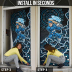 Adelaide Strikers Cricket Mascot Door Cover Aboriginal Dot Art Blue And Black Tribal Pattern