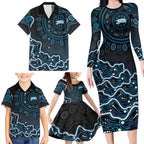 Adelaide Strikers Cricket Mascot Family Matching Long Sleeve Bodycon Dress and Hawaiian Shirt Aboriginal Dot Art Blue And Black Tribal Pattern