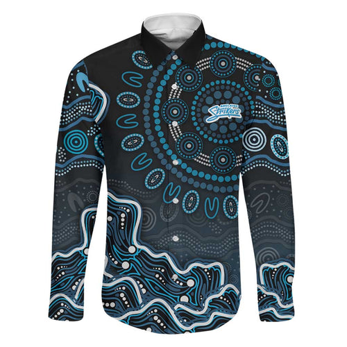 Adelaide Strikers Cricket Mascot Family Matching Long Sleeve Bodycon Dress and Hawaiian Shirt Aboriginal Dot Art Blue And Black Tribal Pattern