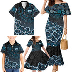 Adelaide Strikers Cricket Mascot Family Matching Mermaid Dress and Hawaiian Shirt Aboriginal Dot Art Blue And Black Tribal Pattern