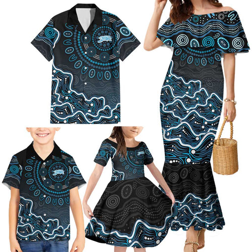 Adelaide Strikers Cricket Mascot Family Matching Mermaid Dress and Hawaiian Shirt Aboriginal Dot Art Blue And Black Tribal Pattern