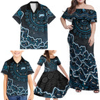 Adelaide Strikers Cricket Mascot Family Matching Off Shoulder Maxi Dress and Hawaiian Shirt Aboriginal Dot Art Blue And Black Tribal Pattern