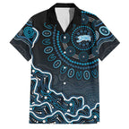 Adelaide Strikers Cricket Mascot Family Matching Off Shoulder Maxi Dress and Hawaiian Shirt Aboriginal Dot Art Blue And Black Tribal Pattern