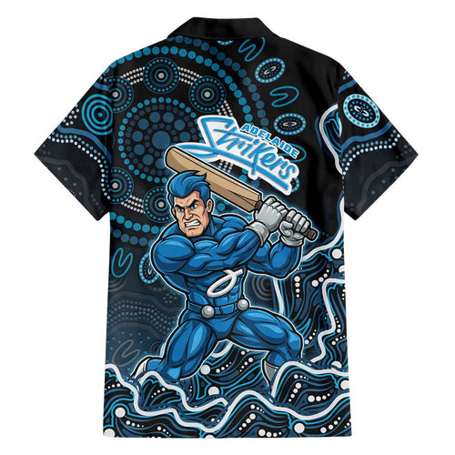 Adelaide Strikers Cricket Mascot Family Matching Off Shoulder Short Dress and Hawaiian Shirt Aboriginal Dot Art Blue And Black Tribal Pattern