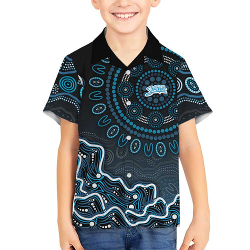 Adelaide Strikers Cricket Mascot Family Matching Puletasi and Hawaiian Shirt Aboriginal Dot Art Blue And Black Tribal Pattern