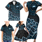 Adelaide Strikers Cricket Mascot Family Matching Short Sleeve Bodycon Dress and Hawaiian Shirt Aboriginal Dot Art Blue And Black Tribal Pattern