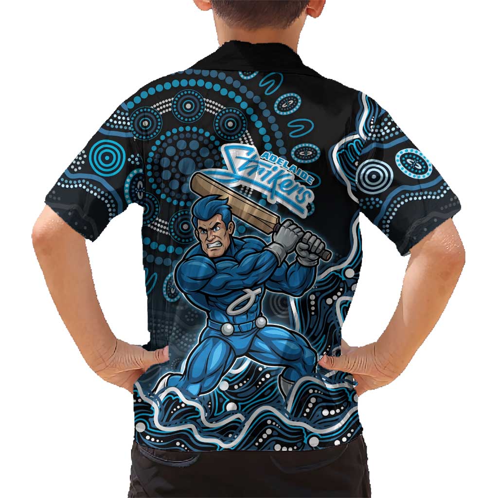 Adelaide Strikers Cricket Mascot Family Matching Summer Maxi Dress and Hawaiian Shirt Aboriginal Dot Art Blue And Black Tribal Pattern