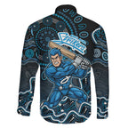 Adelaide Strikers Cricket Mascot Family Matching Summer Maxi Dress and Hawaiian Shirt Aboriginal Dot Art Blue And Black Tribal Pattern