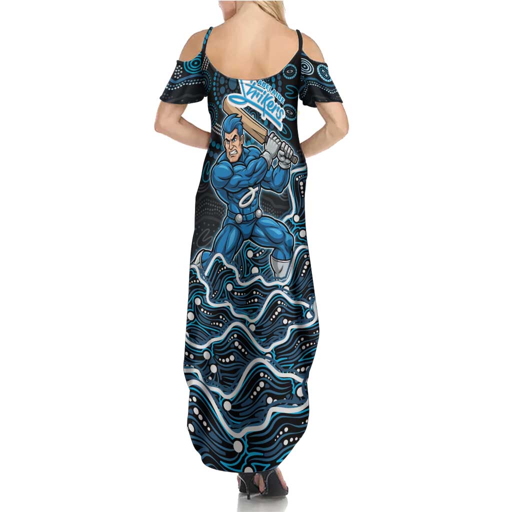 Adelaide Strikers Cricket Mascot Family Matching Summer Maxi Dress and Hawaiian Shirt Aboriginal Dot Art Blue And Black Tribal Pattern