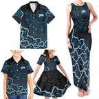 Adelaide Strikers Cricket Mascot Family Matching Tank Maxi Dress and Hawaiian Shirt Aboriginal Dot Art Blue And Black Tribal Pattern