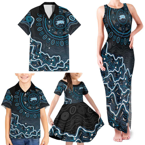 Adelaide Strikers Cricket Mascot Family Matching Tank Maxi Dress and Hawaiian Shirt Aboriginal Dot Art Blue And Black Tribal Pattern