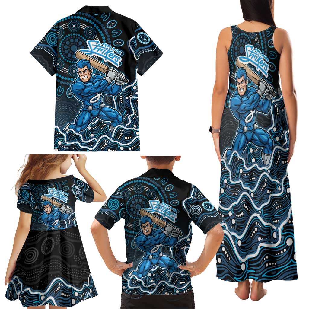 Adelaide Strikers Cricket Mascot Family Matching Tank Maxi Dress and Hawaiian Shirt Aboriginal Dot Art Blue And Black Tribal Pattern